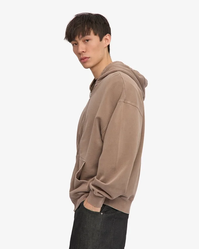 Bio-Kapuzenpullover mit Reißverschluss, Oversize – verblasstes Khaki