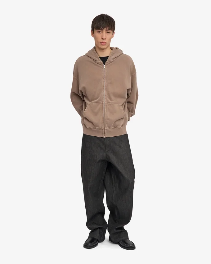 Bio-Kapuzenpullover mit Reißverschluss, Oversize – verblasstes Khaki