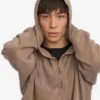 Bio-Kapuzenpullover mit Reißverschluss, Oversize – verblasstes Khaki