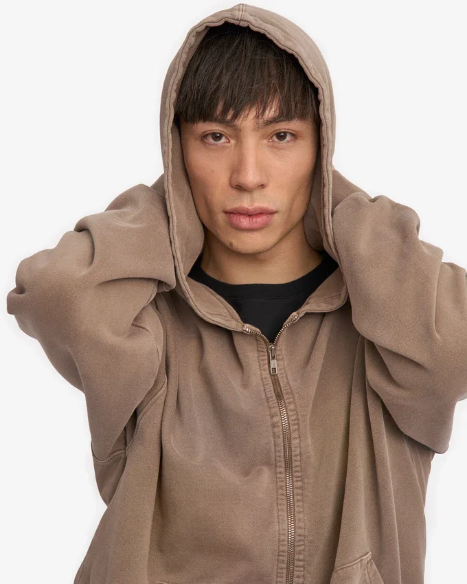 Bio-Kapuzenpullover mit Reißverschluss, Oversize – verblasstes Khaki
