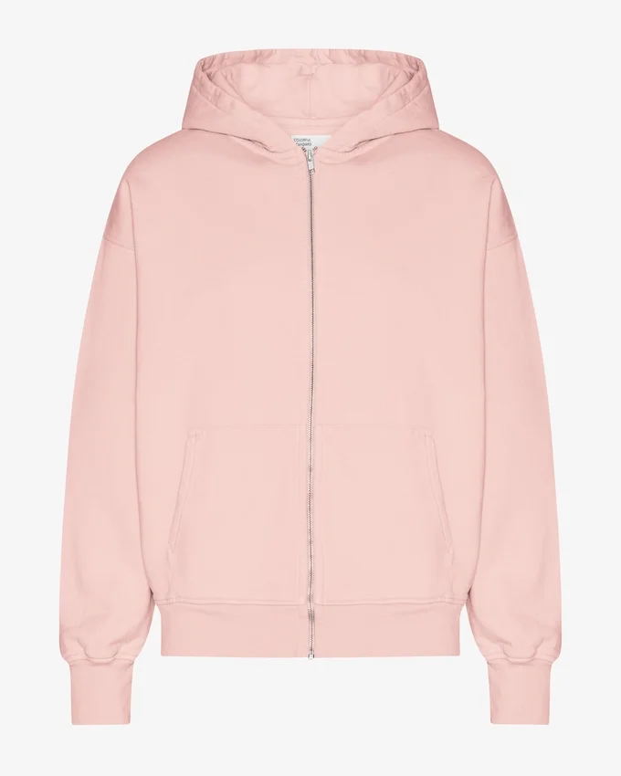 Bio-Kapuzenpullover mit Reißverschluss, Oversize – verblasstes Rosa