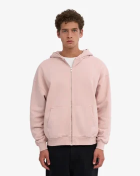 Bio-Kapuzenpullover mit Reißverschluss, Oversize – verblasstes Rosa