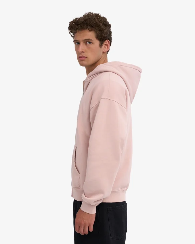 Bio-Kapuzenpullover mit Reißverschluss, Oversize – verblasstes Rosa