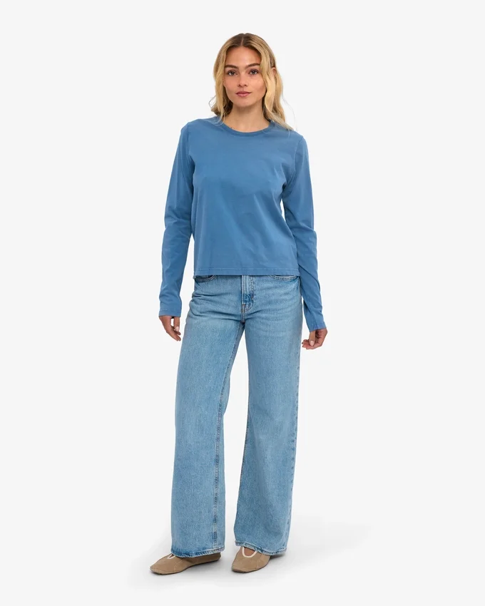Bio-Langarm-T-Shirt für Damen – Faded Indigo