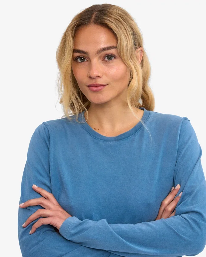 Bio-Langarm-T-Shirt für Damen – Faded Indigo