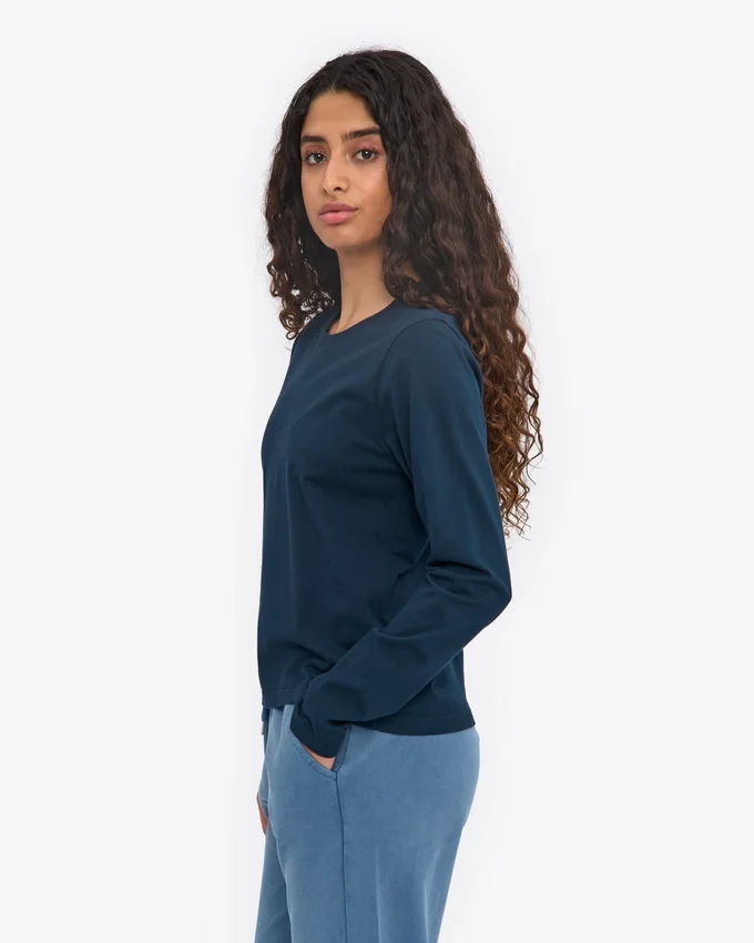 Bio-Langarm-T-Shirt für Damen – Marineblau