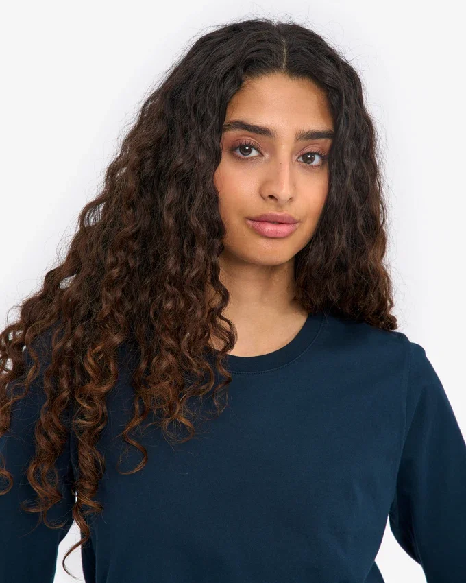 Bio-Langarm-T-Shirt für Damen – Marineblau