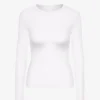 Bio-Langarm-T-Shirt für Damen mit Rippstrick – Optisches Weiß