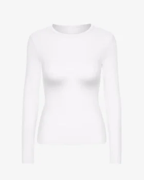 Bio-Langarm-T-Shirt für Damen mit Rippstrick – Optisches Weiß