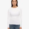 Bio-Langarm-T-Shirt für Damen mit Rippstrick – Optisches Weiß