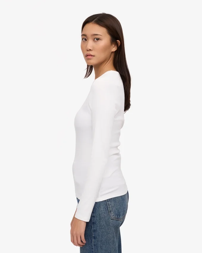 Bio-Langarm-T-Shirt für Damen mit Rippstrick – Optisches Weiß