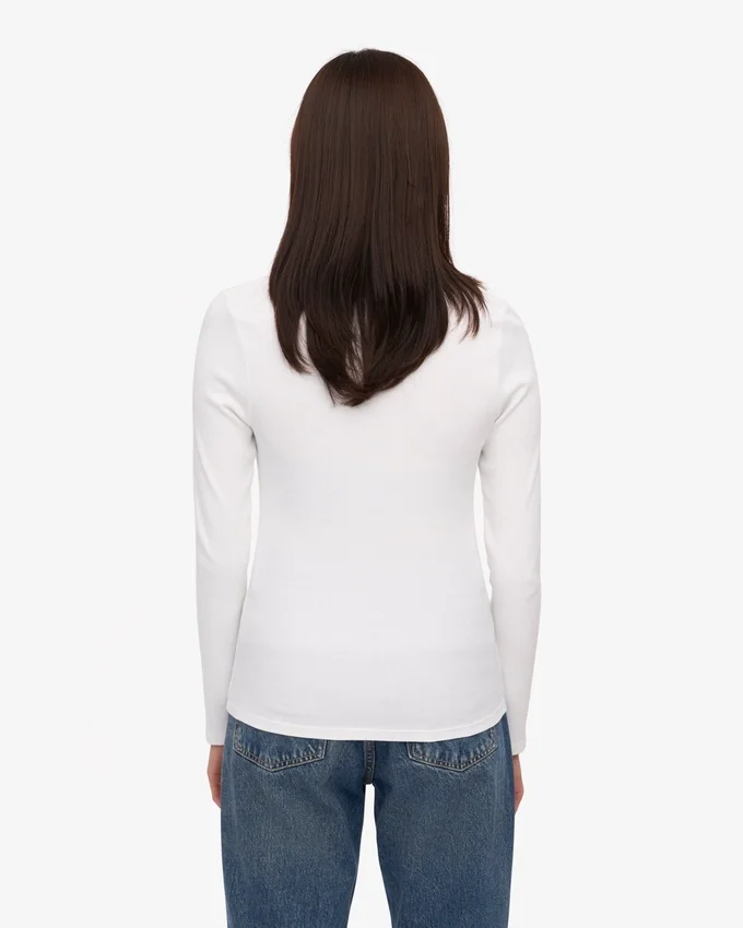 Bio-Langarm-T-Shirt für Damen mit Rippstrick – Optisches Weiß