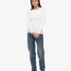Bio-Langarm-T-Shirt für Damen mit Rippstrick – Optisches Weiß