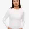 Bio-Langarm-T-Shirt für Damen mit Rippstrick – Optisches Weiß