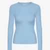 Bio-Langarm-T-Shirt für Damen mit Rippstrick – Seaside Blue