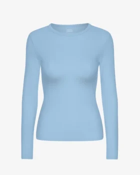 Bio-Langarm-T-Shirt für Damen mit Rippstrick – Seaside Blue