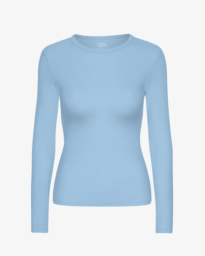 Bio-Langarm-T-Shirt für Damen mit Rippstrick – Seaside Blue