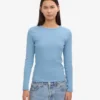 Bio-Langarm-T-Shirt für Damen mit Rippstrick – Seaside Blue
