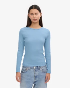 Bio-Langarm-T-Shirt für Damen mit Rippstrick – Seaside Blue