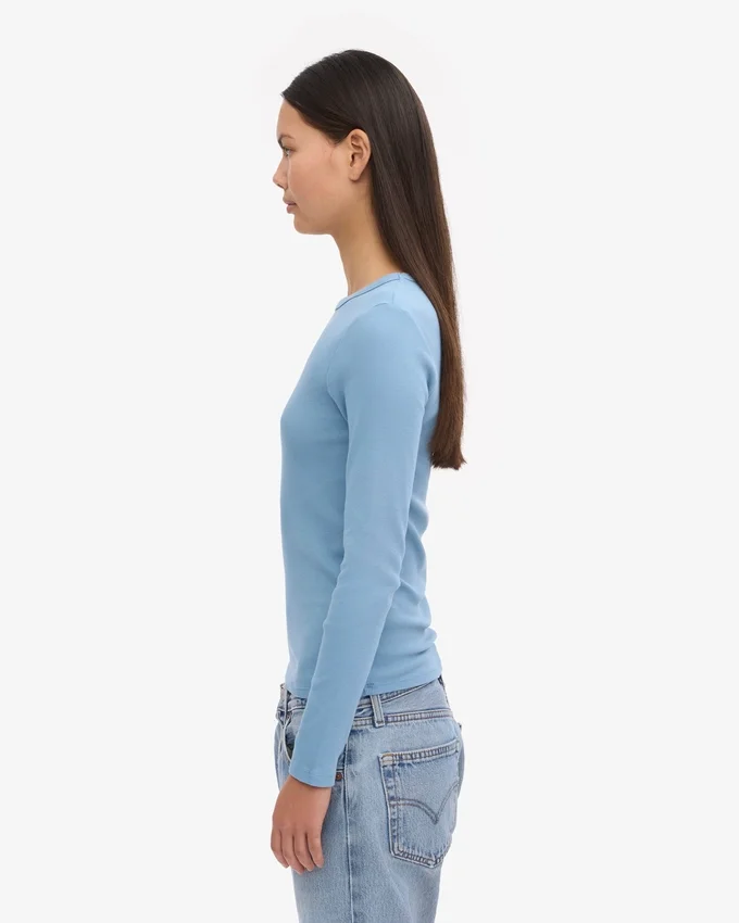 Bio-Langarm-T-Shirt für Damen mit Rippstrick – Seaside Blue