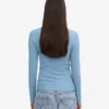 Bio-Langarm-T-Shirt für Damen mit Rippstrick – Seaside Blue