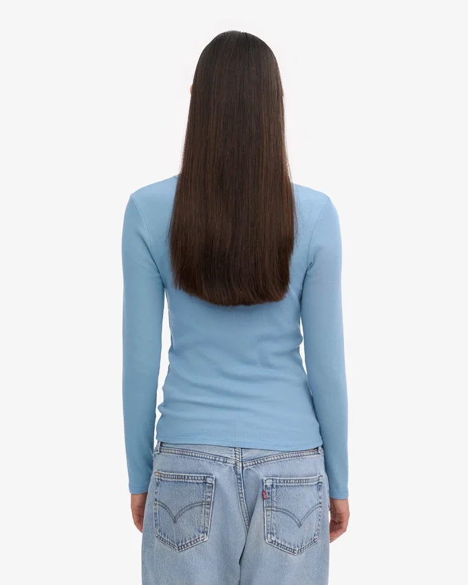 Bio-Langarm-T-Shirt für Damen mit Rippstrick – Seaside Blue