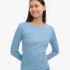 Bio-Langarm-T-Shirt für Damen mit Rippstrick – Seaside Blue