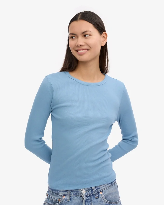 Bio-Langarm-T-Shirt für Damen mit Rippstrick – Seaside Blue