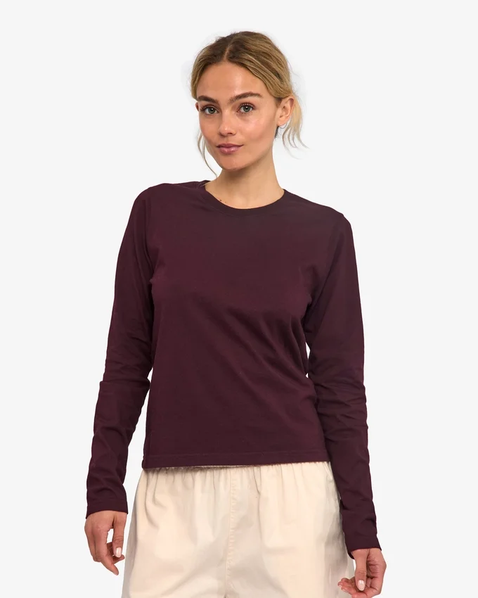 Bio-Langarm-T-Shirt für Damen – Oxblood-Rot