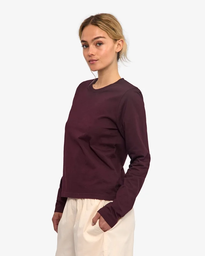 Bio-Langarm-T-Shirt für Damen – Oxblood-Rot