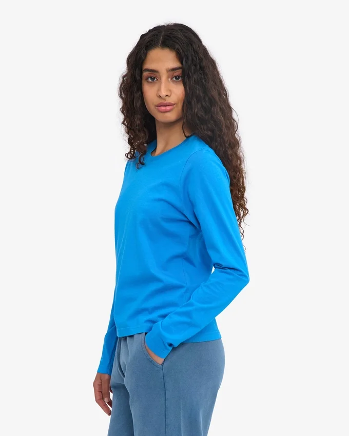Bio-Langarm-T-Shirt für Damen – Pazifikblau