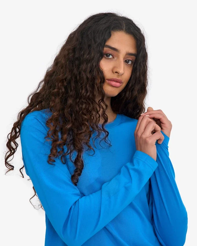 Bio-Langarm-T-Shirt für Damen – Pazifikblau