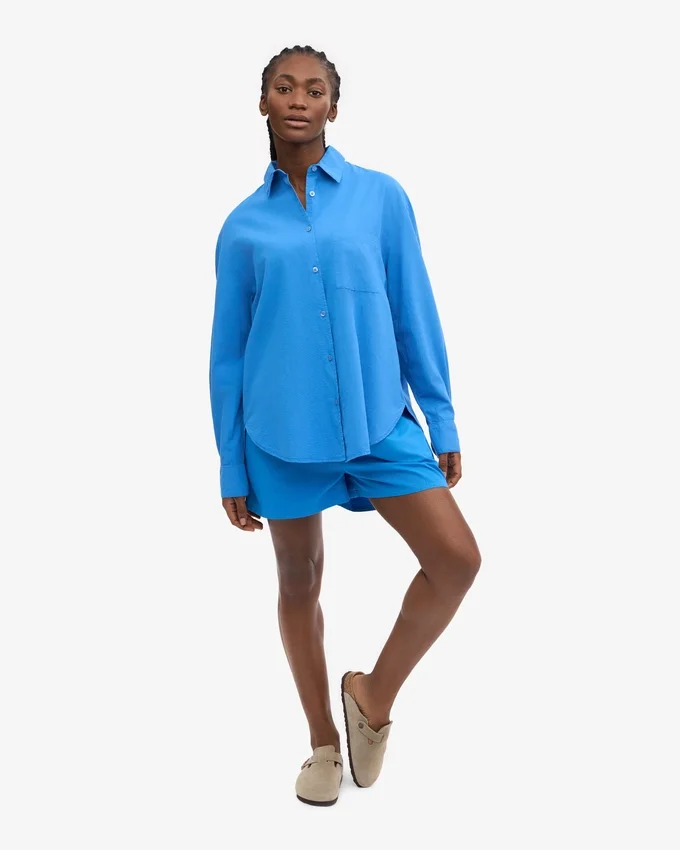 Bio-Oversize-Hemd – Pazifikblau