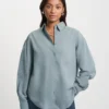 Bio-Oversize-Hemd – Stahlblau