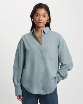 Bio-Oversize-Hemd – Stahlblau