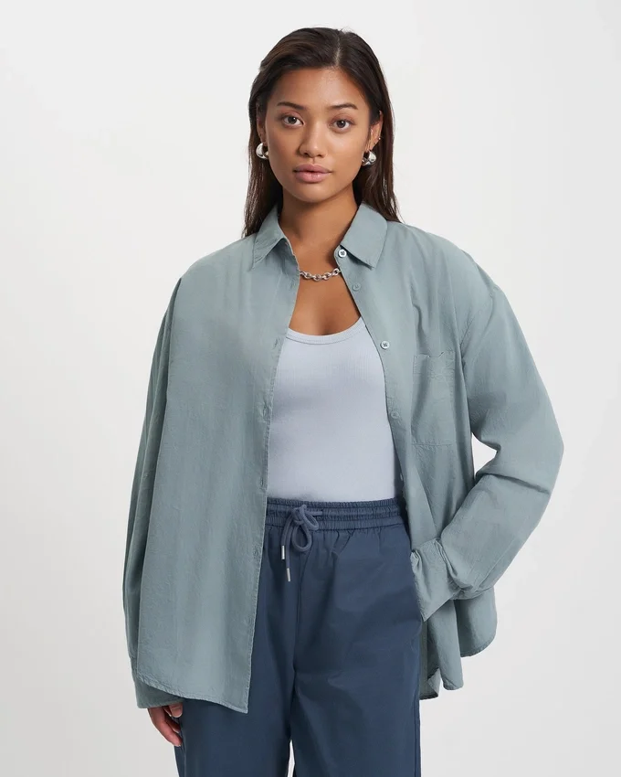 Bio-Oversize-Hemd – Stahlblau