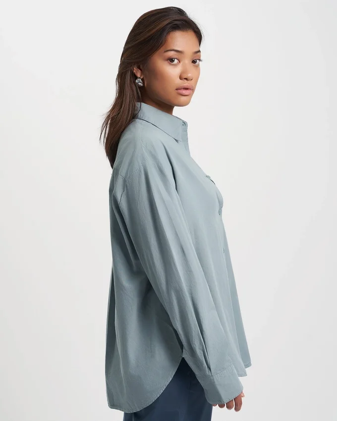 Bio-Oversize-Hemd – Stahlblau