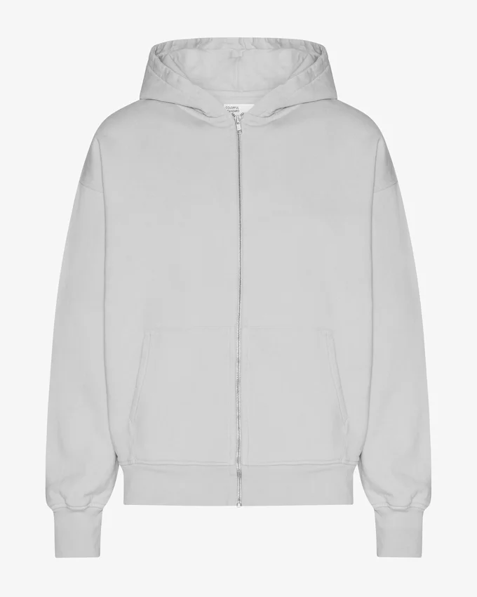 Bio-Oversize-Kapuzenjacke mit Reißverschluss – Ausgewaschenes Grau