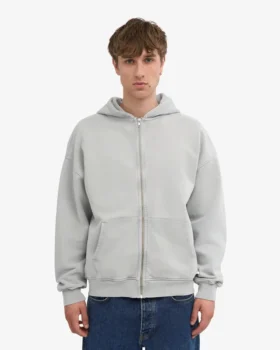 Bio-Oversize-Kapuzenjacke mit Reißverschluss – Ausgewaschenes Grau