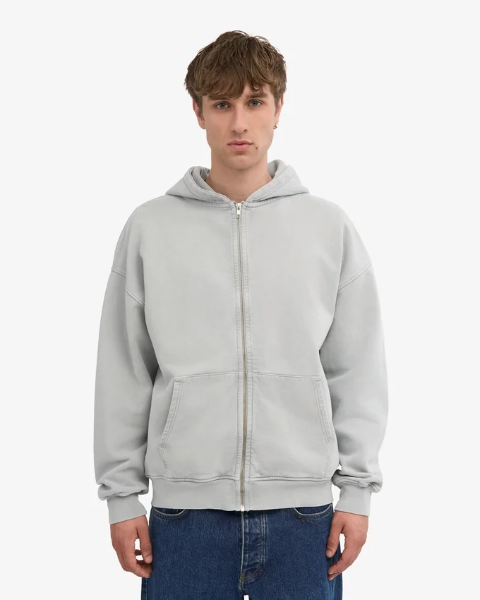 Bio-Oversize-Kapuzenjacke mit Reißverschluss – Ausgewaschenes Grau