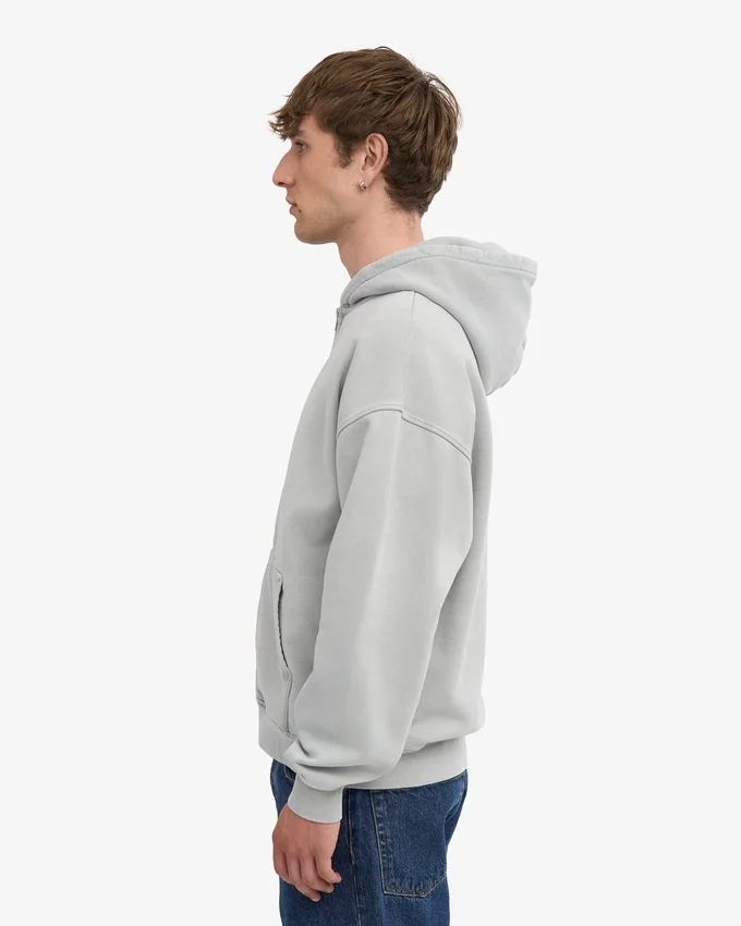 Bio-Oversize-Kapuzenjacke mit Reißverschluss – Ausgewaschenes Grau