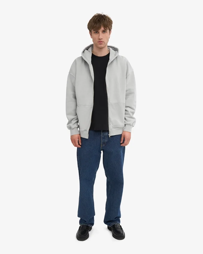 Bio-Oversize-Kapuzenjacke mit Reißverschluss – Ausgewaschenes Grau