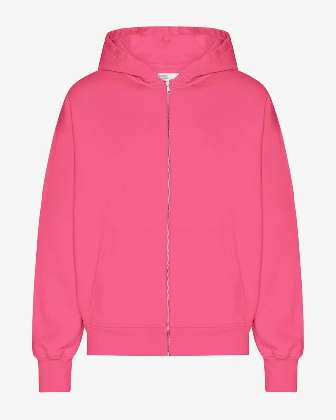 Bio-Oversize-Kapuzenjacke mit Reißverschluss – Bubblegum Pink