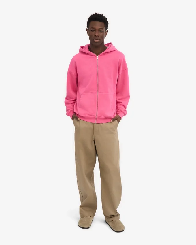 Bio-Oversize-Kapuzenjacke mit Reißverschluss – Bubblegum Pink