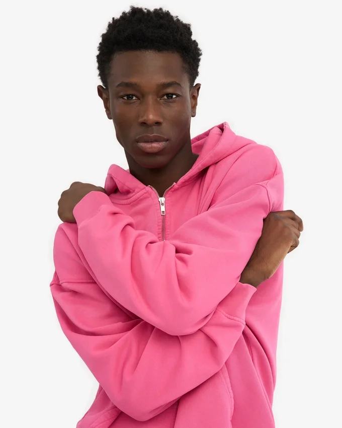 Bio-Oversize-Kapuzenjacke mit Reißverschluss – Bubblegum Pink