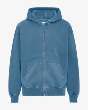 Bio-Oversize-Kapuzenjacke mit Reißverschluss – Faded Indigo