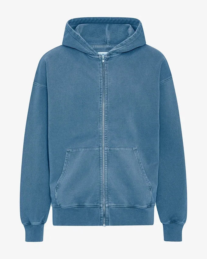 Bio-Oversize-Kapuzenjacke mit Reißverschluss – Faded Indigo
