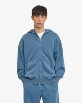 Bio-Oversize-Kapuzenjacke mit Reißverschluss – Faded Indigo