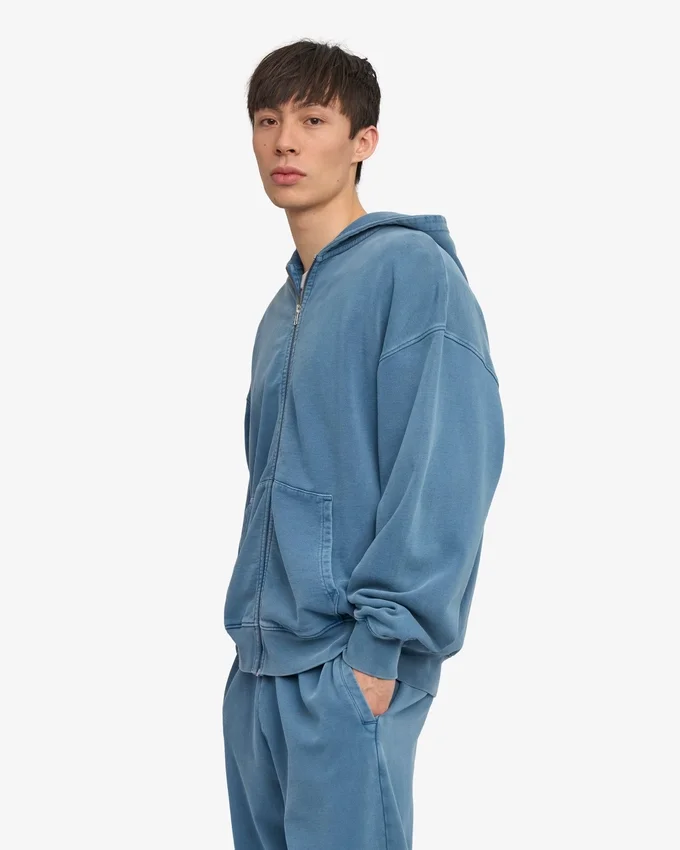 Bio-Oversize-Kapuzenjacke mit Reißverschluss – Faded Indigo