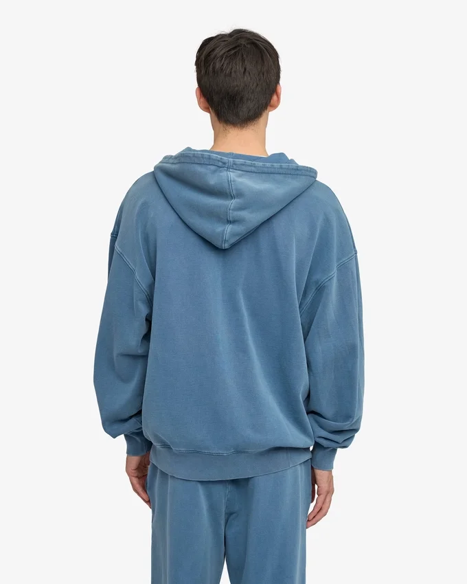 Bio-Oversize-Kapuzenjacke mit Reißverschluss – Faded Indigo